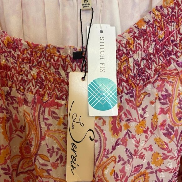 Les Serein Stitch Fix Paisley Boho Peasant Flowy Tunic Top | 2X NWT Pink Orange - Picture 3 of 7